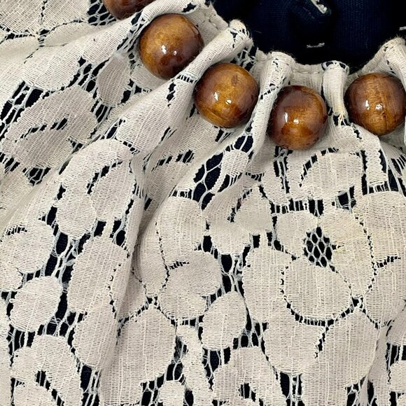 NWOT Vintage Talbots Lace Satchel Purse Wooden Beaded Handle Ivory Cream Snap - Picture 5 of 10